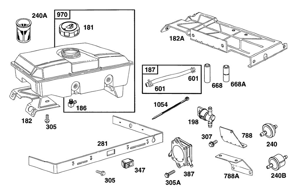 Fuel Tank Grp Diagram and Parts List for 161432-0126-XX  Briggs and Stratton Engine